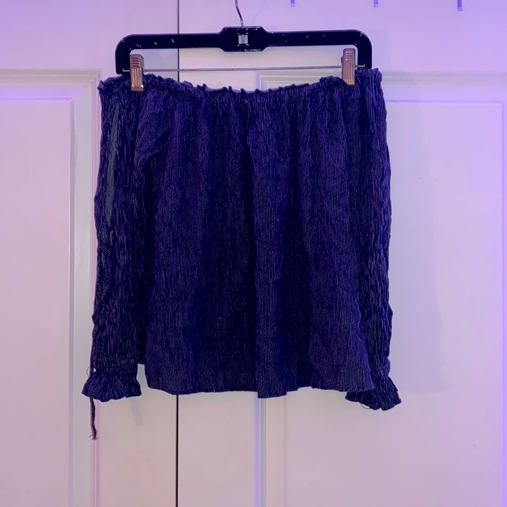 Off The Shoulder Navy Striped Top with Sleeve Cutouts